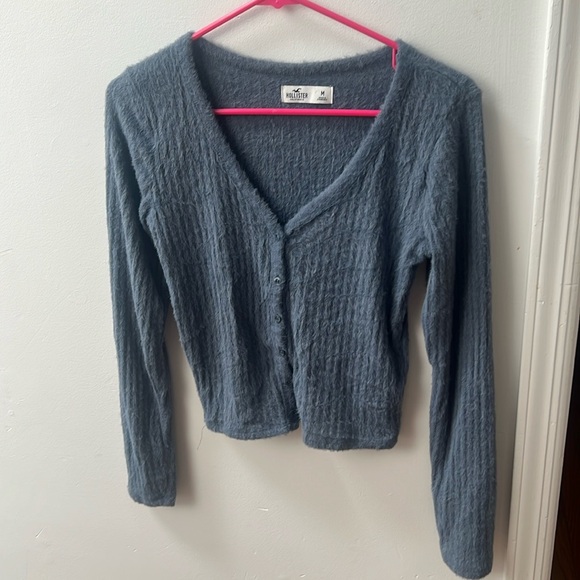 Hollister Tops - Hollister California Size Medium blue sweater fuzzy super soft button top shirt
